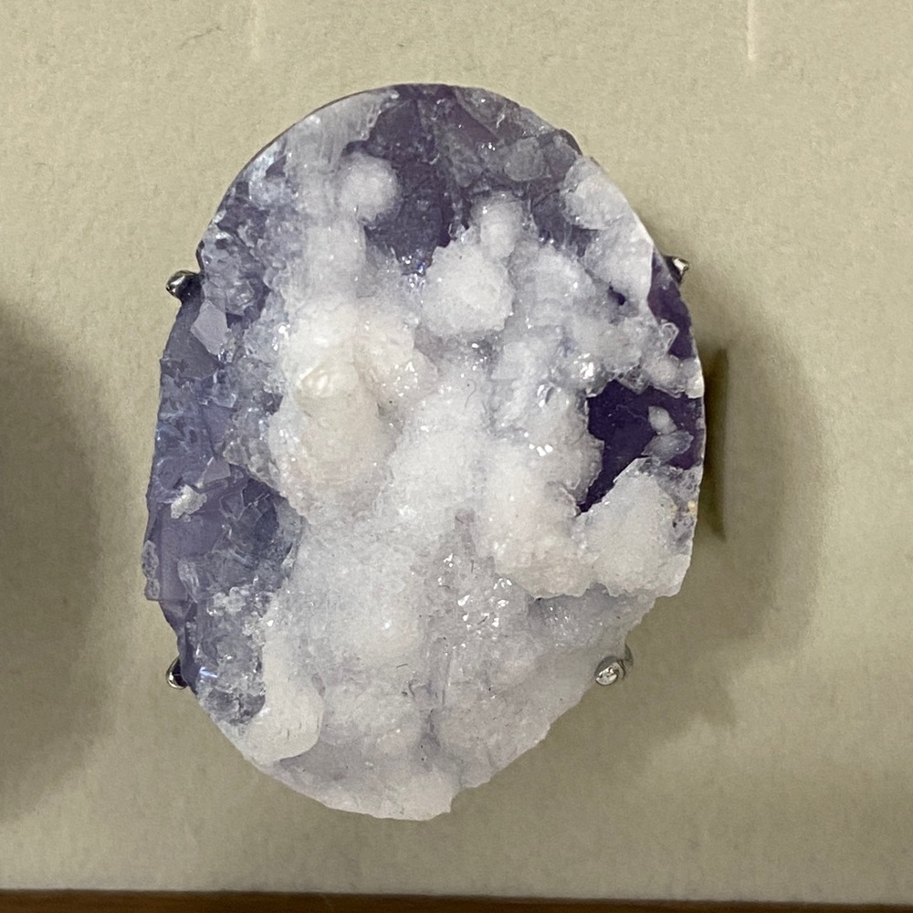 Natural Purple Fluorite Druzy Statement Ring – Raw Mineral Specimen Jewelry